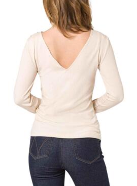 Camiseta Naf Naf Botones Beige Para Mujer