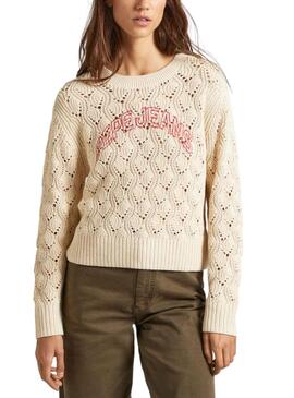 Jersey Pepe Jeans Grace Logo Beige Para Mujer