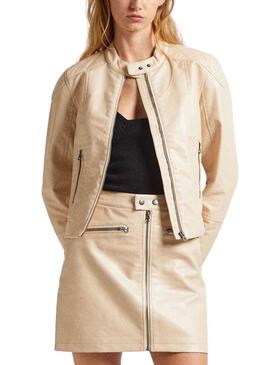 Cazadora Biker Pepe Jeans Stazie Beige Para Mujer