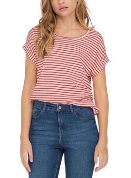 Camiseta Only Moster Stripe Rojo Para Mujer