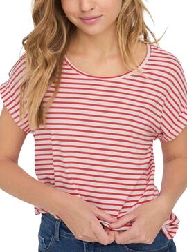 Camiseta Only Moster Stripe Rojo Para Mujer