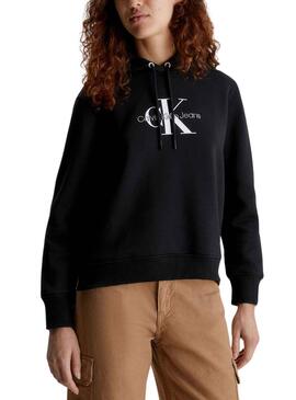 Sudadera Calvin Klein Monologo Regular Negro Mujer