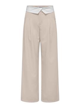 Pantalón Only Diane Fold Down Beige Para Mujer