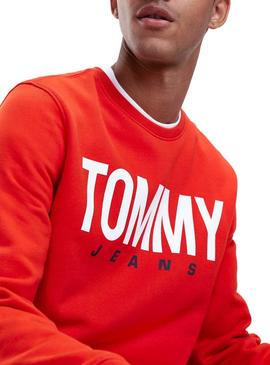 Sudadera Tommy Jeans Essential Logo Crew Rojo
