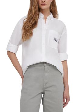 Camisa Calvin Klein Woven Label Blanco Mujer