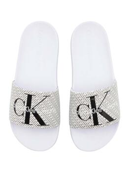 Chanclas Calvin Klein AOP Blanco para Mujer