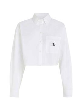 Camisa Calvin Klein Cropped Blanco Para Mujer