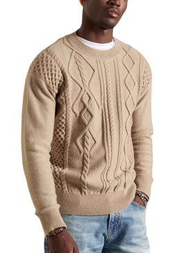 Jersey Superdry Patchwork Cable Beige Para Hombre