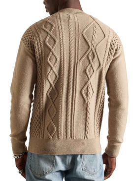 Jersey Superdry Patchwork Cable Beige Para Hombre
