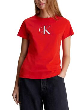Camiseta Calvin Klein Satin Slim Rojo Para Mujer