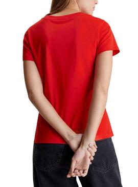 Camiseta Calvin Klein Satin Slim Rojo Para Mujer