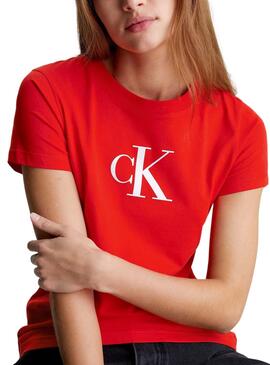 Camiseta Calvin Klein Satin Slim Rojo Para Mujer