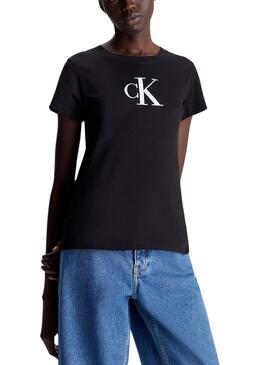 Camiseta Calvin Klein Satin Slim Negro Para Mujer