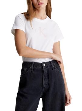 Camiseta Calvin Klein Satin Slim Blanco Para Mujer