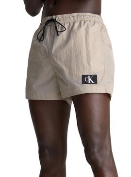 Bañador Corto Calvin Klein Drawstring Beige Hombre