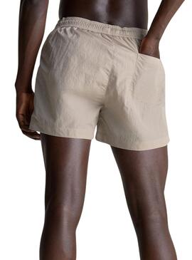 Bañador Corto Calvin Klein Drawstring Beige Hombre