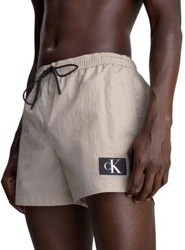 Bañador Corto Calvin Klein Drawstring Beige Hombre