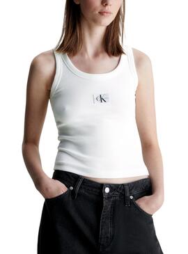 Camiseta Calvin Klein Woven Label Blanco Mujer