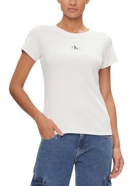 Camiseta Calvin Klein Woven Slim Blanco Para Mujer