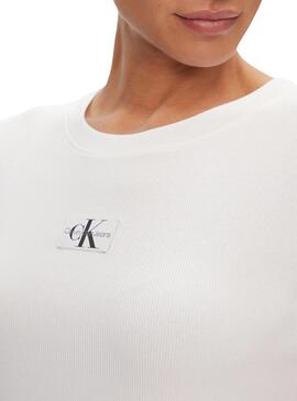 Camiseta Calvin Klein Woven Slim Blanco Para Mujer