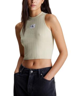 Top Calvin Klein Woven Label Verde Para Mujer