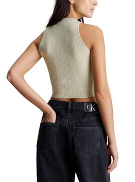 Top Calvin Klein Woven Label Verde Para Mujer