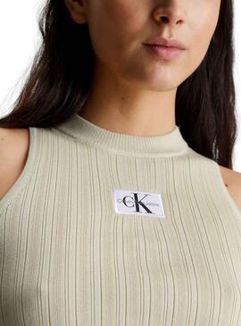 Top Calvin Klein Woven Label Verde Para Mujer