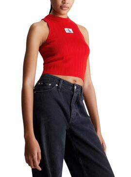 Top Calvin Klein Woven Label Tank Rojo Para Mujer