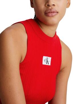 Top Calvin Klein Woven Label Tank Rojo Para Mujer