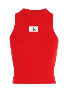 Top Calvin Klein Woven Label Tank Rojo Para Mujer