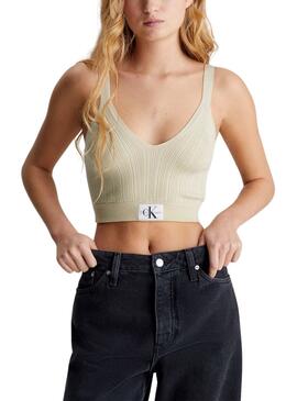 Top Calvin Klein Woven Label Verde Para Mujer