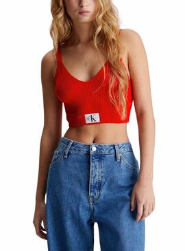 Top Calvin Klein Woven Label Rojo Para Mujer