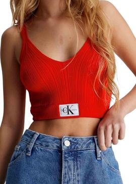 Top Calvin Klein Woven Label Rojo Para Mujer