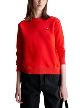 Sudadera Calvin Klein Embro Badge Rojo Para Mujer