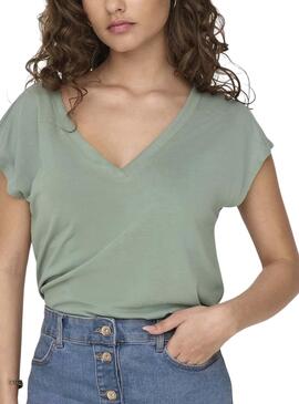 Camiseta Only Free Life S/S V-Neck Verde Mujer