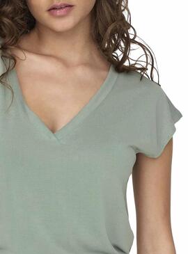 Camiseta Only Free Life S/S V-Neck Verde Mujer