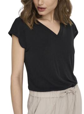 Camiseta Only Free Life S/S V-Neck Negro Mujer