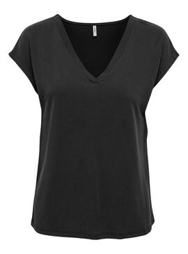 Camiseta Only Free Life S/S V-Neck Negro Mujer