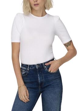 Camiseta Only Live Love 2/4 Pufftop Blanco Mujer