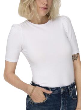 Camiseta Only Live Love 2/4 Pufftop Blanco Mujer
