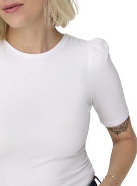 Camiseta Only Live Love 2/4 Pufftop Blanco Mujer