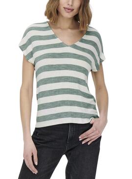 Camiseta Only Lira Life Verde Rayas Para Mujer