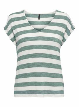 Camiseta Only Lira Life Verde Rayas Para Mujer