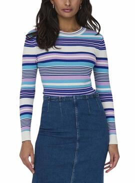 Jersey Only Meleka Cropped Stripe Violeta Mujer