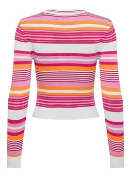 Jersey Only Meleka Cropped Stripe Rosa Para Mujer