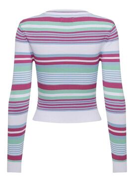 Jersey Only Meleka Cropped Stripe Rosa Para Mujer