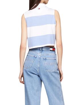 Polo Tommy Jeans Letterman Cropped Azul Para Mujer
