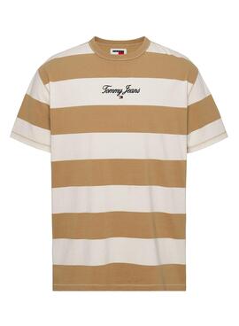 Camiseta Tommy Jeans Bold Stripe Tostado Hombre