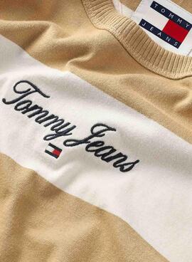 Camiseta Tommy Jeans Bold Stripe Tostado Hombre