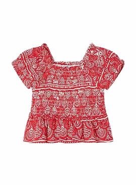 Blusa Mayoral Estampada Nido Abeja Rojo Para Niña